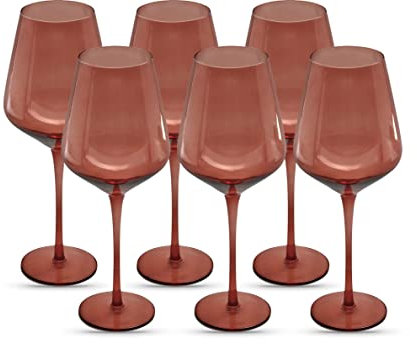 Saludi Original Dark Rose Weingläser, 470 ml, 6 Stück, einfarbig, rot, Barbie-Glas, ideal für alle Weinsorten und Anlässe oder Geschenke, luxuriös, langlebig, mundgeblasen
