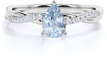 CTIEIP Verlobungsring für Damen, 10 K, 14 K 18 Karat Gold, Aquamarin, echter Diamant, Schmuck, Geschenk für sie (Farbe G-H, Reinheit I2-I3), Metall, Diamant, Metall, Diamant