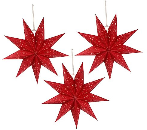 DOITOOL Papierstern Lampenschirm 3 Stück 35cm 3D Neunzackiger Stern Weihnachtsdeko Fensterdeko Christbaumspitze Papierlaterne für Weihnachten Neujahr Silvester Party