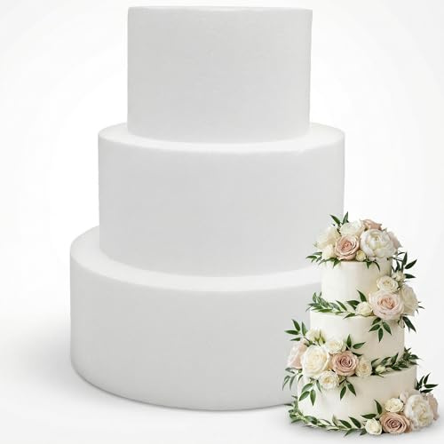 Hemoton 3pcs Round Cake Dummies,Fake Cake Dummy Foam Models Set | Birthday Wedding Display Arts for Decorating, Practicing, Display, DIY Arts & Crafts, 6/8/10 Inch