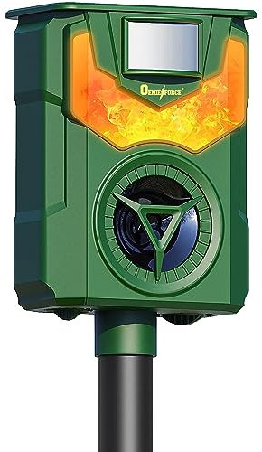 Genieforce® Combat+ Smart Flammelicht Ultraschall Tiervertreiber Tierabwehr Tierschreck gegen Katzen, Hunde, Marder, Fuchs, Vogel, Nager, Wasserdicht, Solar, intelligente PIR-Sensoren - GF-BN-20