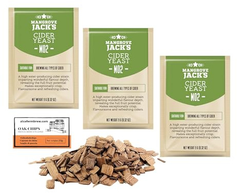 3 x M02 Apfelweinhefe 9g + Eichenchips 20g - Mangrove Jack's Cider, Hefe für Apfel und Birne, Weinhefe, Cider Hefe