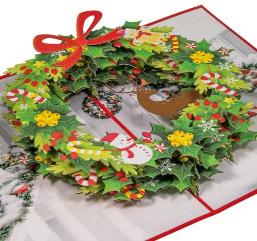 LINPopUp 3D Pop-Up Weihnachtskarte Kranz – Geschenk Weihnachten, N433 | 3D Pop-Up Weihnachtskarte mit Kranz-Motiv – stilvolles Geschenk & Gutscheinkarte für die Adventszeit