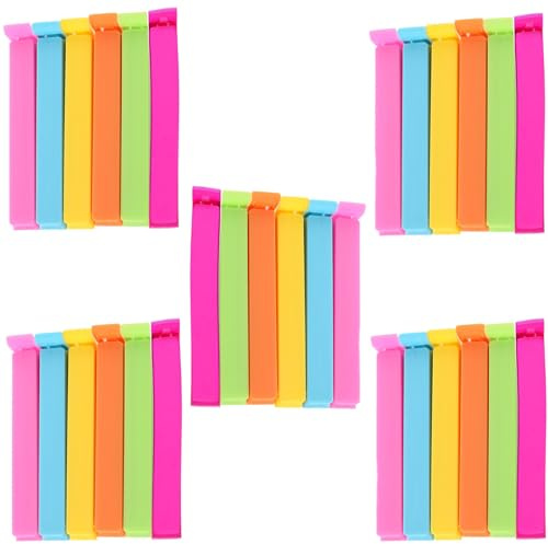 Ieron Lot de 30 pinces de fermeture en plastique pour sachets de bonbons, collations, sacs de cuisine, 11 cm, 6 couleurs