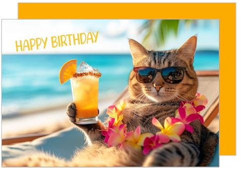 Edition Seidel Premium Geburtstagskarte mit Umschlag. Glückwunschkarte Tier Karte Billet Geburtstag Happy Birthday Mann Frau Coole Katze Urlaub Sonne Meer Cocktail Humor (G3521 SW024)