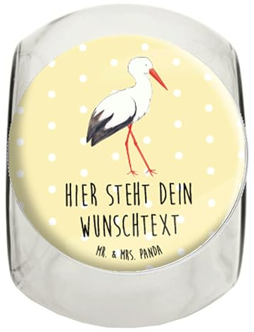 Mr. & Mrs. Panda Personalisiertes Teeglas Storch L 870ml - Personalisierte Geschenke, Bonbonglas personalisiert, Vorratsglas, Keksdose, Glas mit Namen, Mütter, Keksglas, Deckel, Lustige Sprüche, Baby