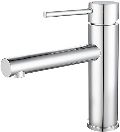 VALAZ Grifo Lavabo Cromado | Grifo Monomando Lavabo, Apertura en Frío, Agua Fría y Caliente, Ahorro de Agua | Instalación Facil | Latón, Inoxidable, Elegante, Redondo, Caño Recto, Serie Nansa
