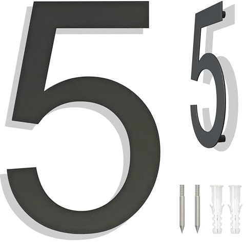 Numeri civici Ywonoby - Numeri civici grandi in acciaio inox spazzolato, numeri di porta, targa indirizzo - Numeri civici moderni galleggianti grigio nero-8 pollici 203mm altezza - numero 5