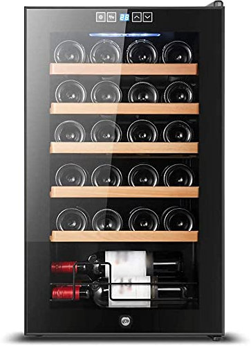 Suuim Enfriador de Vino Compresor Independiente Refrigerador de Vino Mostrador Bar en el hogar Bodega con Puerta con Cerradura Control Digital Estantes Ajustables 24/28 Botellas Grandes
