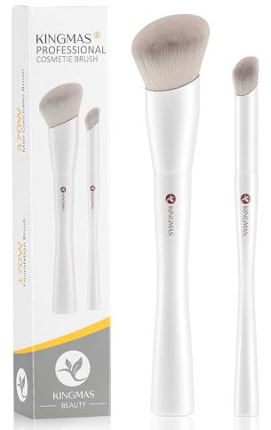 KINGMAS Angled Foundation Brush Mini Concealer Brush, Kabuki Under Eye Contour Makeup Brush for Liquid, Blending, Cream, Powder, Blush Buffing Stippling Face Makeup Tools White (170/370)