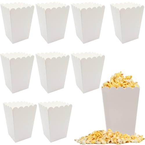 AFCJLTO 10 Plateaux de Pop-Corn Blancs en Papier pour Fêtes et Pique-niques - Conteneurs et Sacs de Pop-Corn élégants et Pratiques pour Cinéma et Desserts