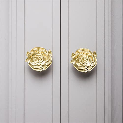 VWWJCCRO Griff massivem Messing, Rose, Blumenform, Schublade, Schrank, Kleiderschrank, Schrank, Türknauf, Griffe, goldenes Einloch, zieht Möbel, 1 Stück