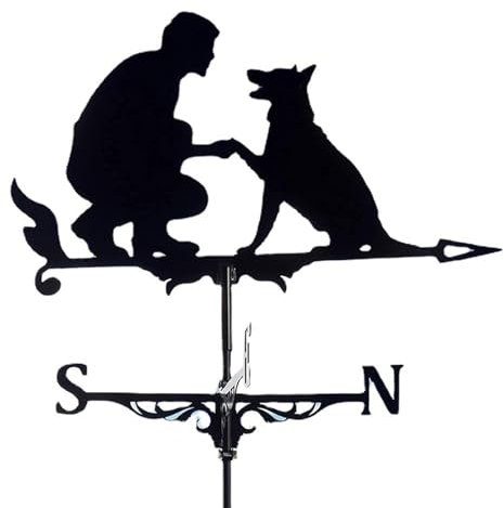 Wetterfahne, Mann und Hund, Garten, Eisen, dekorative Wetterfahne, Bauernhof, Retro, langlebige Szene, Windrichtungsanzeige, schwarz, Gartenmontage, Hof-Dekoration, Edelstahl