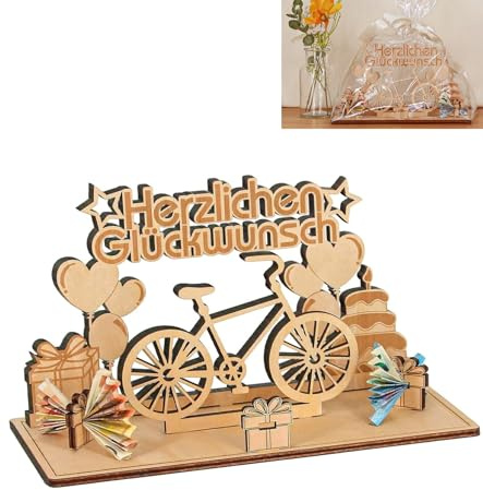 TAKONE Geldgeschenk Fahrrad Holz DIY Deko Geburtstag Hochzeit | Holz Fahrrad Geldgeschenk DIY Deko 125 g