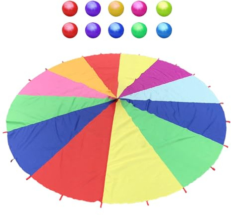 Generisch Schwungtuch Kinder, 2M Bunt Fallschirm, Parachutes Spielzeug Fallschirmspiel Kooperative Bewegungsspiel Mit 10 Bällen Sportspiel Outdoor Gruppenspiel Für Kinder (6 Ft)