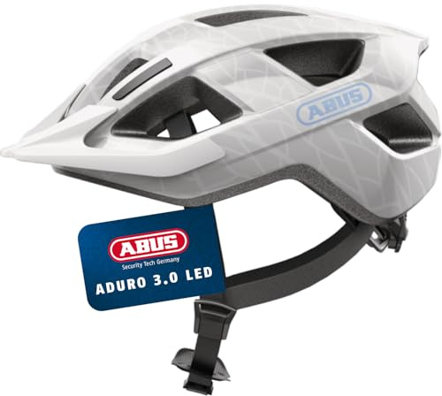 ABUS Aduro 3.0 LED cykelhjälm - sportig cityhjälm i snygg design för vardagscykling och sportiga turer - med bakljus - för dam och herr - storlek S, vit