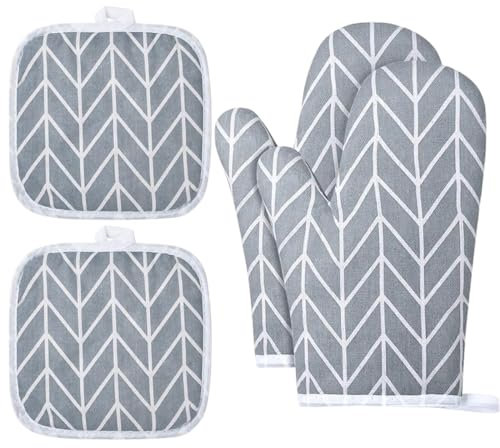 SULIUDAJI Guanti da Forno, Presine e Guanti da Barbecue, Addensare Guanti da Forno a Microonde, Presine da Cucina Morbida in Cotone per Arrostire, Cuocere, Grigliare, Cuocere al Forno (Grigio)