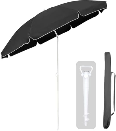 Sekey 160cm GRS-zertifizierter Sonnenschirm mit Sonnenschirmhalter für Garten, Terrasse & Strand | Höhenverstellbar & Neigbar mit UPF50+ | Wasserdichtes Recycling-Polyester | Windstabil mit 8 Streben