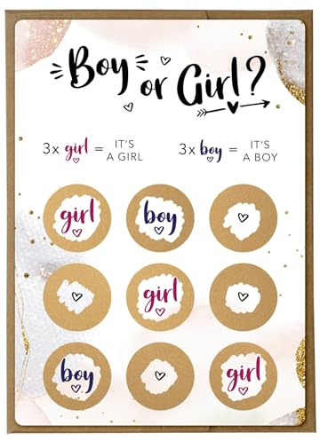 Joli Coon Rubbelkarte Tic Tac Toe Geschlecht verkünden Girl, mit Kuvert | 350g Designerpapier, fühlbare UV-Lack-Veredelung, naturfarbenes Steckkuvert mit goldenem Herz, für Gender-Reveal-Partys