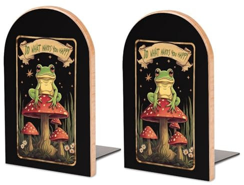 Stück Buchstützen aus Holz, Buchstützen mit Frosch- und Pilz-Schild für Regale, rutschfeste Buchstützen für Büro, Zuhause und Küche, Buchstützen zum Aufbewahren von Büchern, 12,7 x 7,6 cm