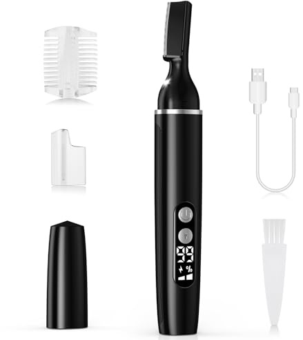 Eyebrow Trimmer Electric Eyebrow Razor with Digital Display LED Light, 2-Speed Eyebrow Shaver Rechargeable Face Trimmer for Men, Painless Facial Hair Remover for Upper Lip Peach Fuzz Mustache Arm Leg
