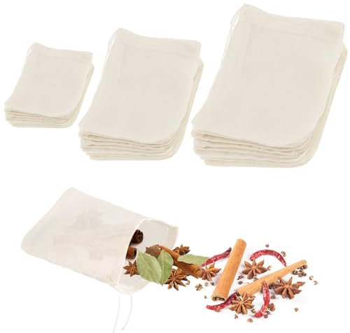 MOLENCO 30 Pcs Muslin Tea and Spice Bags for Cooking - Reusable Cotton Drawstring Bags for Spices Storage, Loose Tea, Coffee and Soup