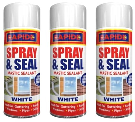 MIXEL Spray & Seal White Mastic Sealant, Flexible & Crack-Resistant, Quick Drying, Waterproof Formula, White Finish, Ideal for Guttering Roofs Window Pipes Soil, Spray & Seal Leak, (3PCS, 300ML)