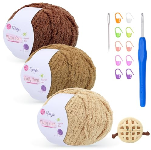 Flauschige Plüsch Wolle zum Häkeln | 3x50g Häkelgarn mit 4mm Nadel | Weich wie Babywolle, Crochet Yarn für Babydecken/Amigurumi/Heimdekoration