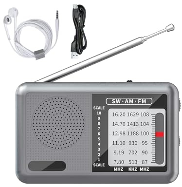 Radio FM à piles avec écouteurs, batterie rechargeable, récepteur d'ondes courtes pour personnes âgées, voyage en plein air pour le camping