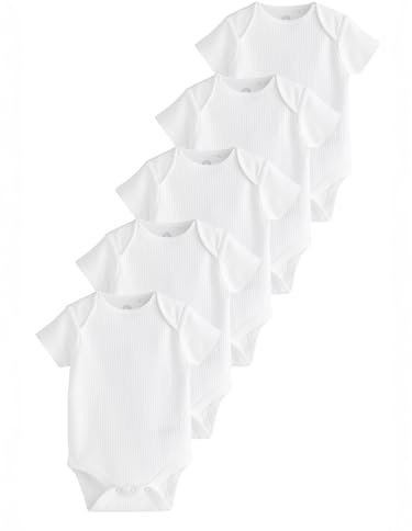 NEXT Nyfödda unisex 5-pack kortärmade, ribbade babybodys Vit 56-62