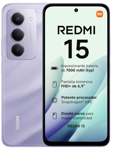 XIAOMI Redmi 15, Smartphone 8+256GB, DotDisplay FHD+ 144Hz da 6,9, Snapdragon 685, doppia fotocamera AI da 50MP, Batteria da 7000mAh, Garanzia di 2 anni, Viola, Caricabatterie non incluso