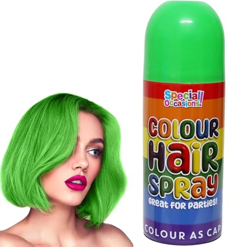 Party Temporary Hair Colour Spray 200ml – Washable Vibrant Hair Spray for Kids & Adults – Easy to Apply Temporary Hair Colour for Parties, Festivals, Halloween, Christmas & Events (Green - 5941A-GN)