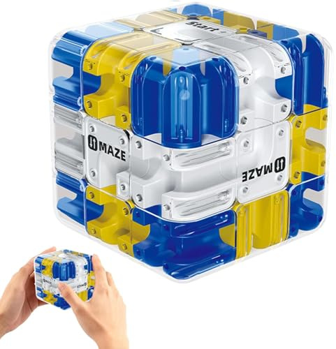 Large Labyrinth 3D Maze Cube - Engaging Brain Teaser Toy, Logical Challenge 3x3 Maze Puzzle Cube Toy for Stress Relief & Logic Development, Educational Focus Game Gift for Family Gatherings (Blue)