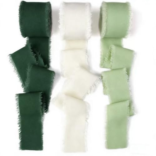 Chiffonband, Geschenkband 4cm x15m, Breit Schleifenband Eukalyptus Grün, Hochzeit Satinband, Chiffon Stoff Dekoband Bänder für Taufe Geburtstag Geschenkverpackung (Grüne Kollektion)
