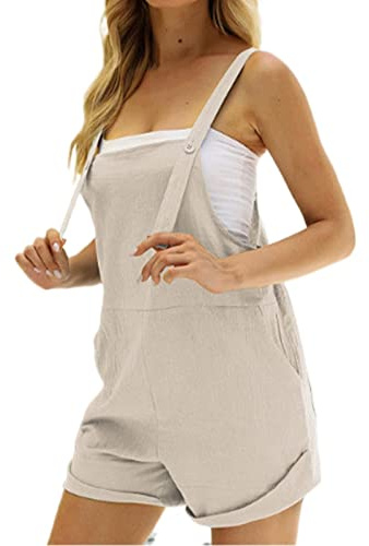 YIzdegg Salopette da donna corto – Tuta in cotone e lino, tuta estiva senza maniche, tinta unita, leggero, pantaloncini da lavoro con tasche, Playsuit Sport Romper Elegante pagliaccetto