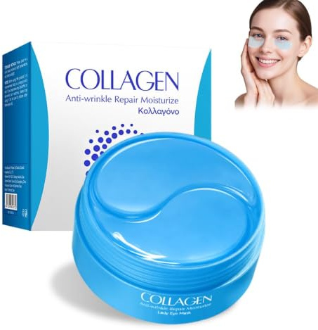 60 Parches Ojos Bolsas y Ojeras,Eye Patches Hidratantes con Colágeno y Ácido Hialurónico,Parches Ojos Antiarrugas para Mirada Fresca y Reafirmante (blu001)