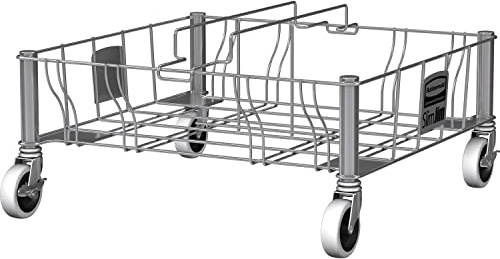 Rubbermaid Commercial Products Slim Jim Container 2-Trash Can Trolley/Dolly with Wheels, Stainless Steel, Easy Transport/Maneuverability of 16/23 Gallon Slim Jim Containers/Recycling