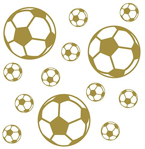 kleb-Drauf | 13 Fußbälle | Gold - glänzend | Wandtattoo Wandaufkleber Wandsticker Aufkleber Sticker | Wohnzimmer Schlafzimmer Kinderzimmer Küche Bad | Deko Wände Glas Fenster Tür Fliese