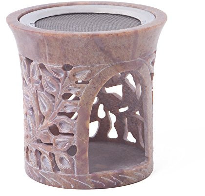 Bitto Weihrauchbrenner Windlicht KORBA 10 cm, Ø 9 cm mit Edelstahlsieb - FAIR Trade Softstone mit Blätterrelief