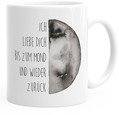 MoonWorks Kaffee-Tasse Geschenk-Tasse Ich Liebe Dich bis zum Mond und Wieder zurück Spruch Love Quote weiß Unisize