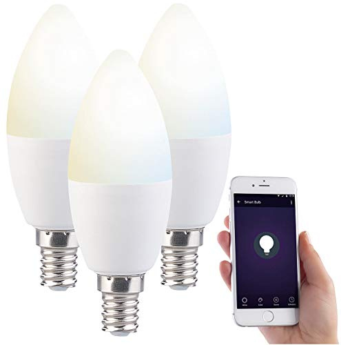 Luminea Sparlampen: 3er-Set WLAN-LED-Lampen mit Sprachsteuerung, E14, CCT, F (WLAN LED Lampen E14 weiß, Smart Lampe, Deckenleuchte)