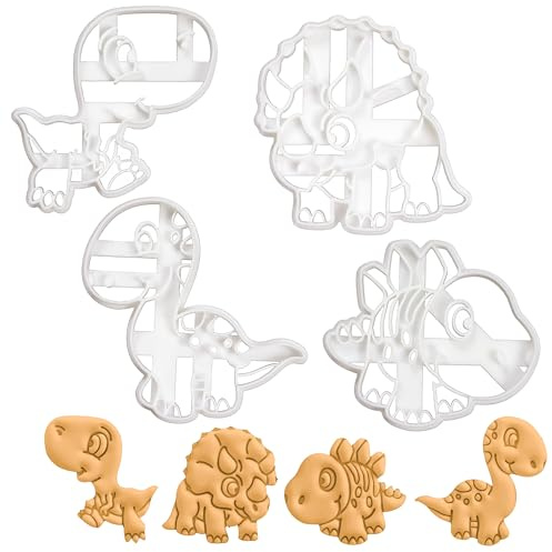 4er Set Dinosaurierbabys Ausstechformen (Formen: Tyrannosaurus Rex, Stegosaurus, Triceratops und Brachiosaurus), 4 Teile, Bakerlogy