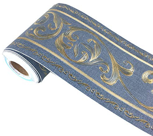 WDragon Wandbordüre mit Blumenmuster, für Heimdekoration, Badezimmer, Küche, 10,2 x 5 m, Marineblau
