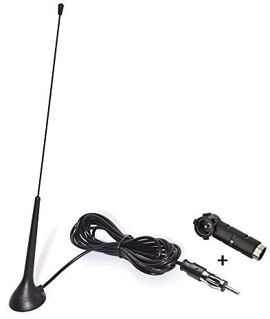 Eightwood Autoradio Antenne FM Antenne Radio magnetische Befestigung Antenne FM 3m Kabel RG174 + DIN Buchse auf ISO Adapter für Autos Radio LKWs Universal MEHRWEG