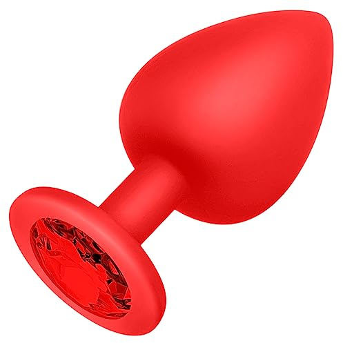 DUKESTON Analplug XXL ø 44 mm Groß 9,4 cm Lang Butt Plug aus Silikon mit Diamant Analstöpsel Extrem Soft in Rot Analspielzeug für Frauen & Männer