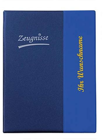 Zeugnismappe mit Namensgravur - Zeugnisringbuch A4 mit 10 Hüllen - metallic blau