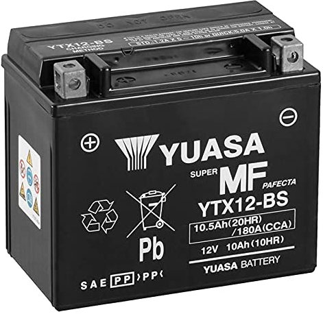 Motorradbatterie Yuasa YTX12-BS - Wartungsfrei - 12 V 10 Ah - Maße: 150 x 87 x 131 mm kompatibel mit Piaggio Nexus 125