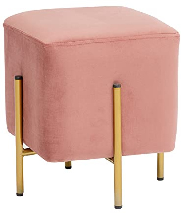 Baroni Home Pouf en Velours pour Salon, Tabouret avec Jambes Or, Repose-Pieds Confortable de Séjour, 33x33x38 cm, Rose Poudré