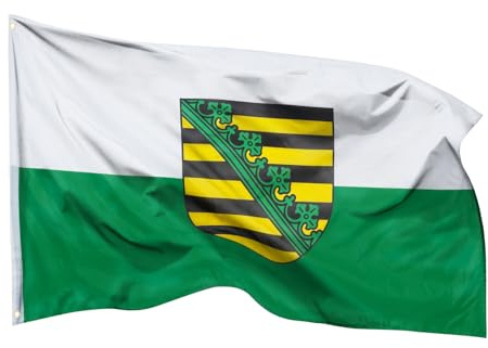 PHENO FLAGS Sachsen Flagge 90x150cm - wetterbeständige Fahne mit Messingösen, 100% Polyester, robuste Doppelnaht & in lebendigen Farben - ideal für Flaggen-Liebhaber
