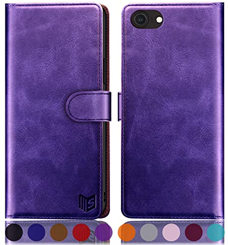 SUANPOT [RFID Schutz für iPhone SE 2022/7/8/SE 2020 4,7-Zoll Hülle PU Leder Handyhülle Lederhülle Klapphülle Kartenfach Flip Cover für Apple SE 2022 Handy hülle Leather Wallet Phone Case Violett